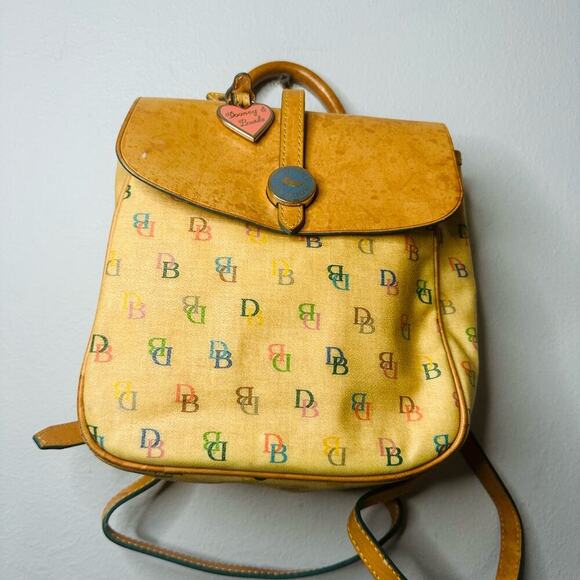Vintage DOONEY & BOURKE DB Logo Rainbow Colored Tan Leather Mini Backpack Bag - Picture 1 of 14